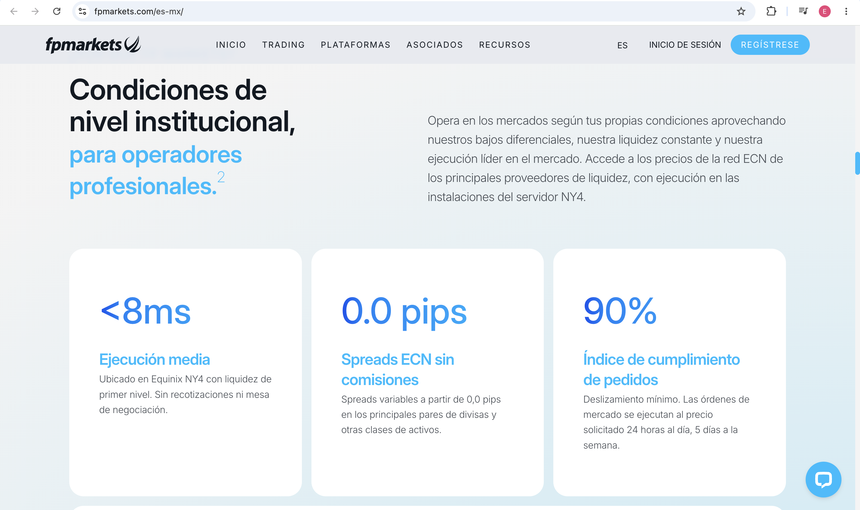 Portada mexicana, bloque de condiciones institucionales y mensaje sobre spreads sin comisiones.